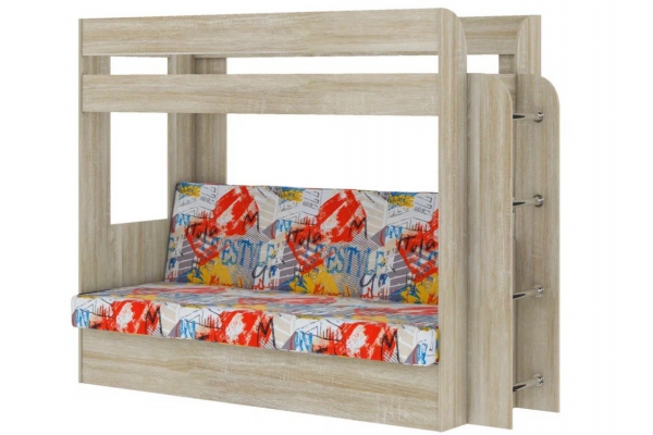 Двухъярусная кровать с диваном Карамель 75 сонома-арт