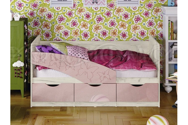 Кровать Бабочки Розовый металлик