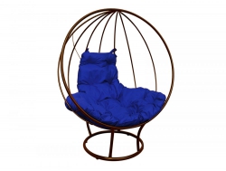 Кресло Кокон Круглый на подставке каркас коричневый-подушка синяя