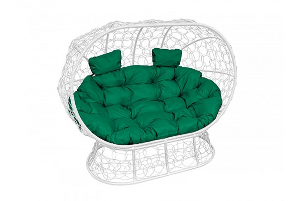 Подвесной диван Кокон Лежебока на подставке каркас белый-подушка зелёная