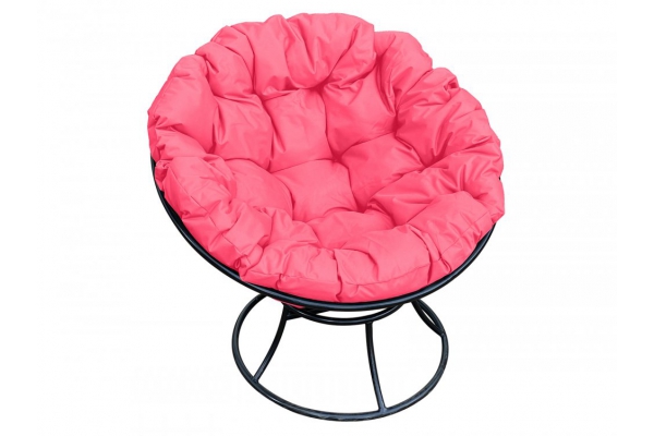Кресло Папасан без ротанга каркас чёрный-подушка розовая