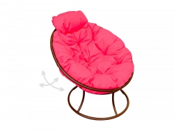 Кресло Папасан пружинка мини без ротанга каркас коричневый-подушка розовая