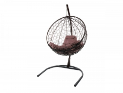 Подвесное кресло Кокон Круглый ротанг каркас чёрный-подушка коричневая